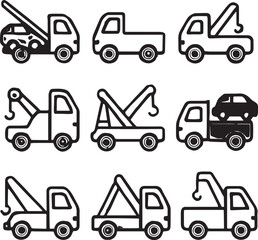 Tow Truck Vector Icons in Black and White