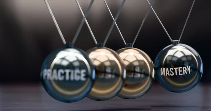 Practice creates mastery. Subtle visualization of practice power and its effects on mastery. Mutual and self inforcing link between practice and mastery. Video can be looped