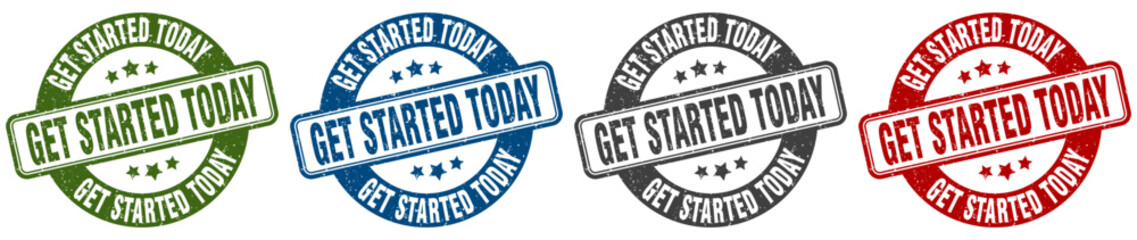 get started today stamp. get started today round stamp set isolated on white background