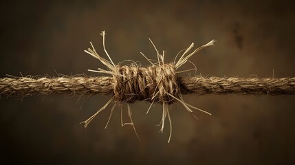 Obraz premium A close-up shot of a knot in a thick, rustic rope made of natural fibers, set against a blurred, dark background. It symbolizes strength, connection, and craftsmanship