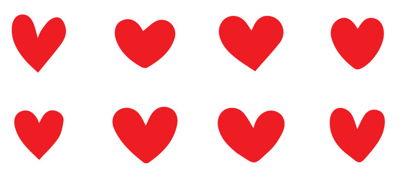 Red heart icon set. love heart vector style symbol. heart vector sign. red heart shape. handmade heart. 