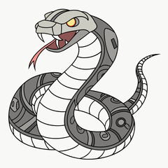 Fototapeta premium Vector art of mechanical cobra snake with red tongue isolated on white background