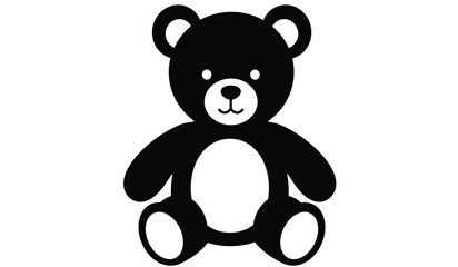 Simple black silhouette of a classic teddy bear with round ears and a friendly face on a white background