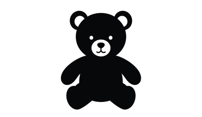 Simple black silhouette of a cute teddy bear sitting upright with a friendly face on a white background