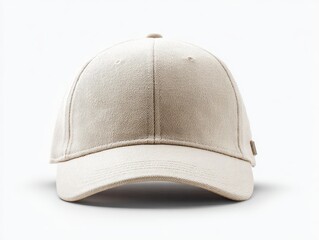 Beige baseball cap, studio shot, white background, mockup