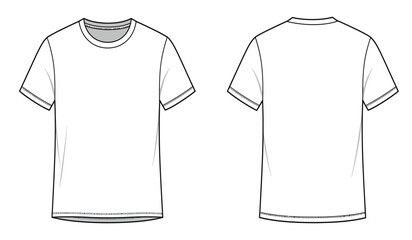 Blank white t shirt front and back view isolated on white background fashion design template apparel mockup