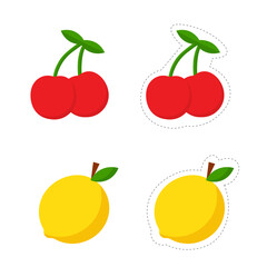 Vector image of lychee and lemon isolated on white background, suitable for children's content