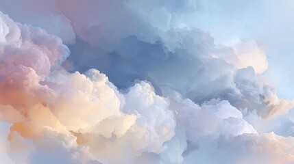 Fototapeta premium Heavenly Canvas: A serene, breathtaking depiction of clouds in the vast expanse of the sky, with the sun's gentle kiss painting the ethereal forms.