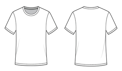 Blank white t shirt front and back view fashion sketch drawing apparel design template