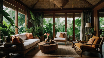 Tropical-themed living room