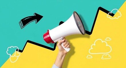 Businessman shouting with megaphone for loud business announcement communication concept