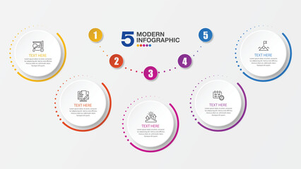Infographic design with circle infographic template design and 5 options.