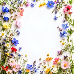 春の花々で囲まれた白い中央スペース