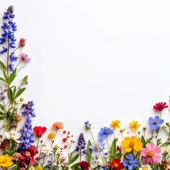 下隅の境界線にあるカラフルな春の花