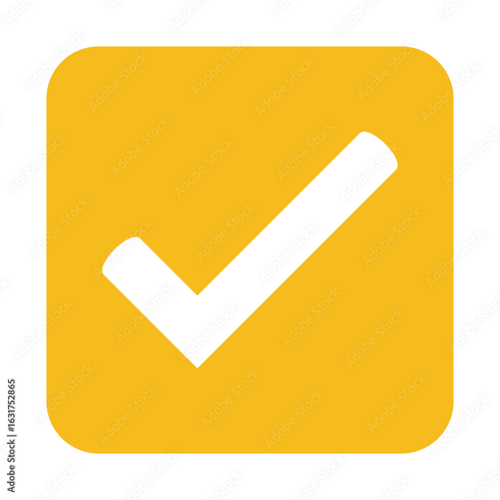 Poster a yellow circle with a white check mark in the center on a white background simple and clean