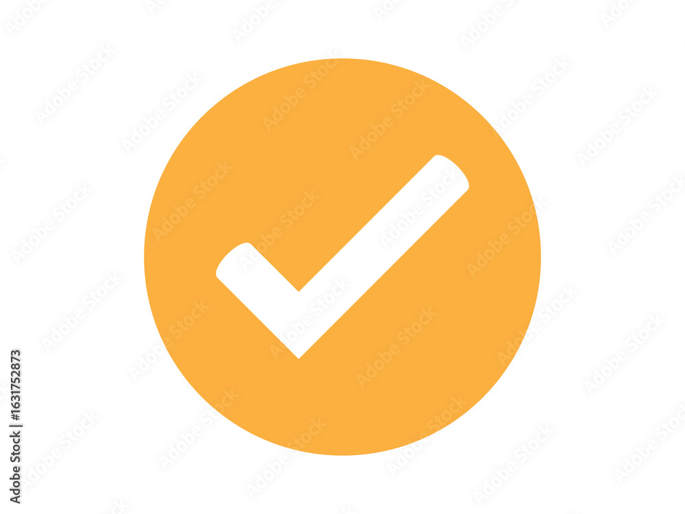 Poster a yellow circle with a white check mark in the center on a white background simple and clean