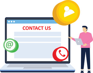 contact us concept, customer service, online support, hotline, help desk. Call center, online customer support. Contact Us Customer Service for Personal Assistant Service. vector illustration.

