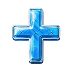 Fototapeta premium Blue Glassy Plus Sign on a Digital Canvas, Symbolizing Addition, Growth on transparent background
