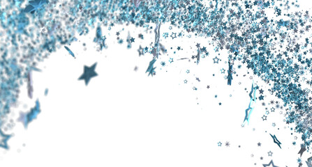 Sparkling blue stars burst on white. Ideal for festive, magical designs.