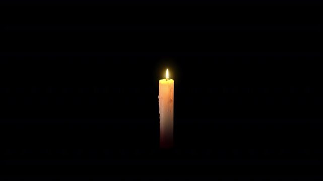 Burning thin candle on transparent alpha channel. Loop animation.