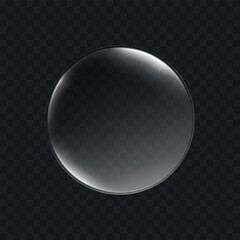3d liquid glass disc with soft halo effect isolated on dark background. Render of transparent glass button, podium or mirror with neon gradient texture. 3D vector UI figure for tech interface