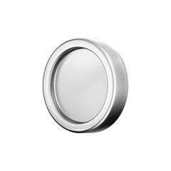 3D silver coin icon with a chrome metallic effect, isolated on a white background. Chrome coin, game token, digital currency icon, silver reward medal. Finance design. 3D vector illustration