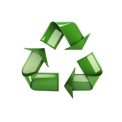 Obraz premium Green Glossy Recycle Sign for Eco Design on Transparent
