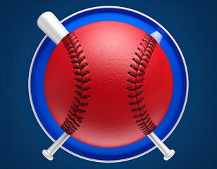 Red baseball, encircled, crossed bats