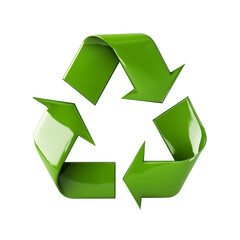 Obraz premium Glossy Green 3D Recycling Symbol Isolated on Transparent Background