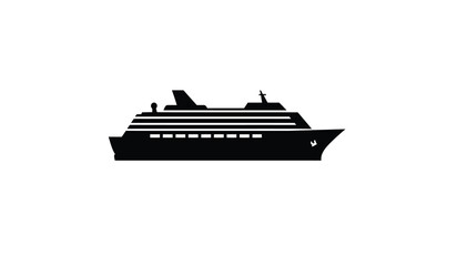 Obraz premium Cruise Ship Silhouette: A sleek black silhouette of a cruise ship, gliding across the vast expanse of the ocean, symbolizes travel and the allure of the open sea.