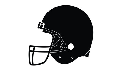 Classic black american football helmet viewed from the side showing protective gear and facemask on a white background