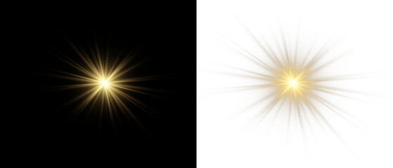 PNG sunlight special lens flare light effect, golden shine glow, radiant burst, transparent PNG