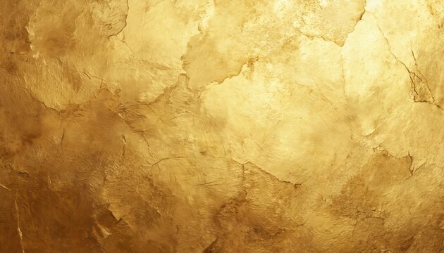 Textured gold leaf surface with warm tones, cracked finish. This abstract background offers luxurious, metallic sheen perfect for design elements in luxury branding, fashion, elegant presentations.