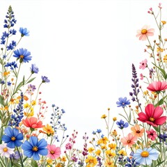 繊細な野の花の水彩ボーダーデザイン