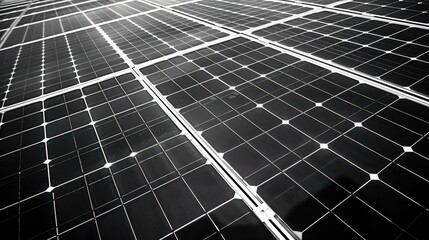 A close up view of a large array of solar panels arranged in a grid pattern for energy generation