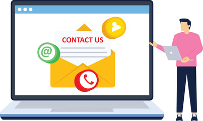 contact us concept, customer service, online support, hotline, help desk. Call center, online customer support. Contact Us Customer Service for Personal Assistant Service. vector illustration.

