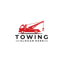 Red tow truck with extended boom and hook ready for vehicle recovery services isolated on white background © rsvect02