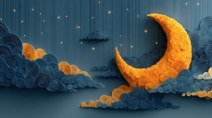 Moon and stars glowing on night sky with clouds motion background kids lullaby and nursery rhyme social media design element