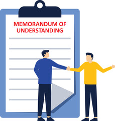 concept of legal document memorandum of understanding with stamp, businessman handshake on contract paper after agreement.

