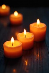 Flickering Candlelight Warm Glow on Dark Wood, Tranquil and Peaceful Ambiance Perfect for Relaxation and Meditation