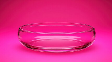 A clear glass bowl sits elegantly against a vibrant pink backdrop, showcasing its simplicity and beauty, Ideal for use in kitchenware advertisements, lifestyle blogs, or decorative purposes,