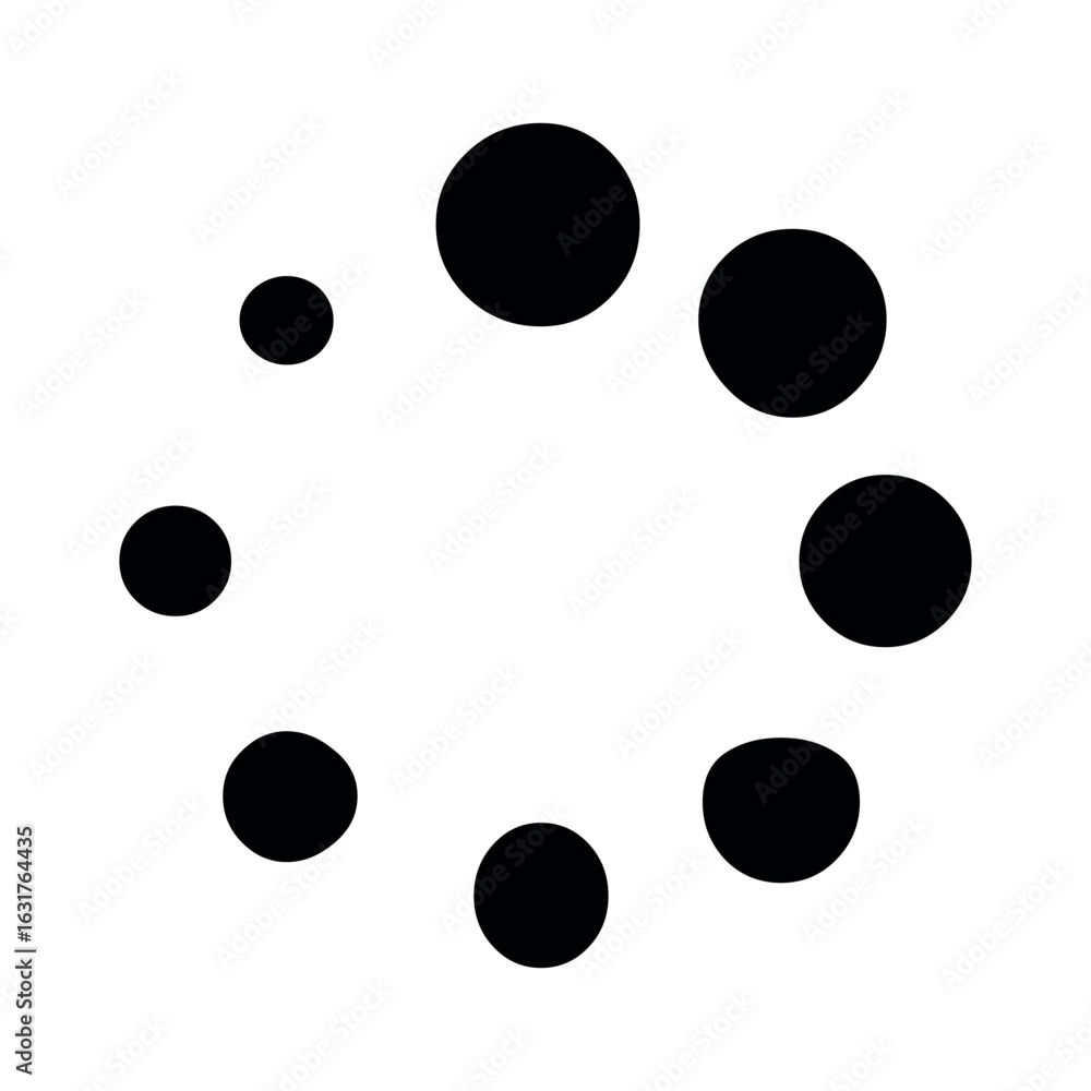 Poster circular arrangement of black filled circles with varying sizes on a white background display art