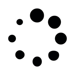 Circular arrangement of black filled circles with varying sizes on a white background display art