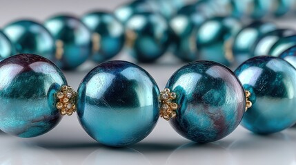 Beautiful turquoise beads with delicate gold accents arranged elegantly for display