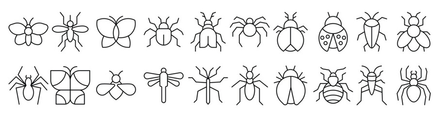 Insect Outline Sign Collection. Editable Stroke. Perfect for Infographics, Articles, Books, Flyers, Banners