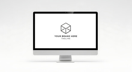Modern Silver Desktop Computer Displaying a Brand Logo and Tagline.