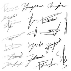 Collection of black signatures on white background