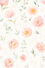 Elegant Pink Peony Watercolor Seamless Pattern