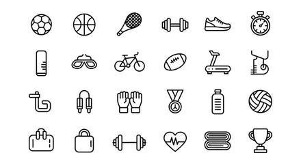 Sports and Fitness Equipment Icons soccer ball basketball