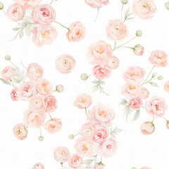 Soft Blush Pink Watercolor Ranunculus Seamless Floral Pattern